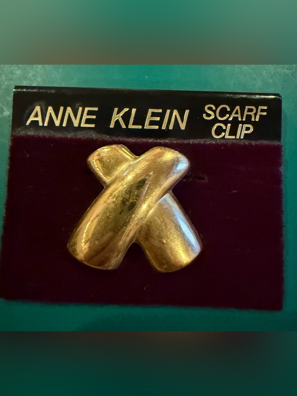 Vintage Anne Klein Gold Tone "X" Scarf Clip - NWT (New on Card)